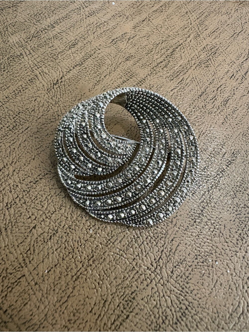 Silver Tone Swirl Statement Brooch